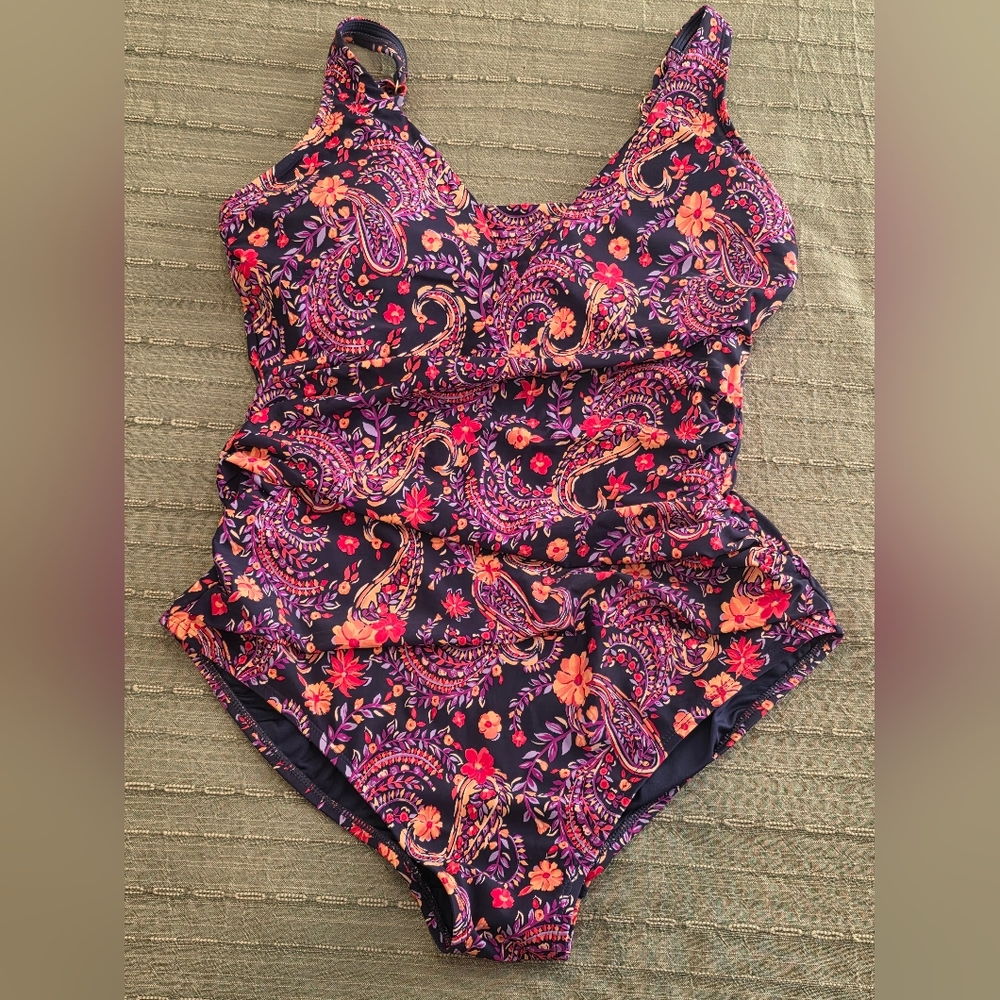 Lands End One-Piece with Pink & Orange Floral Paisley